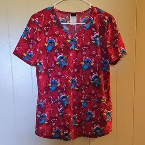 Disney Red and Blue Stitch Scrub Top-SM